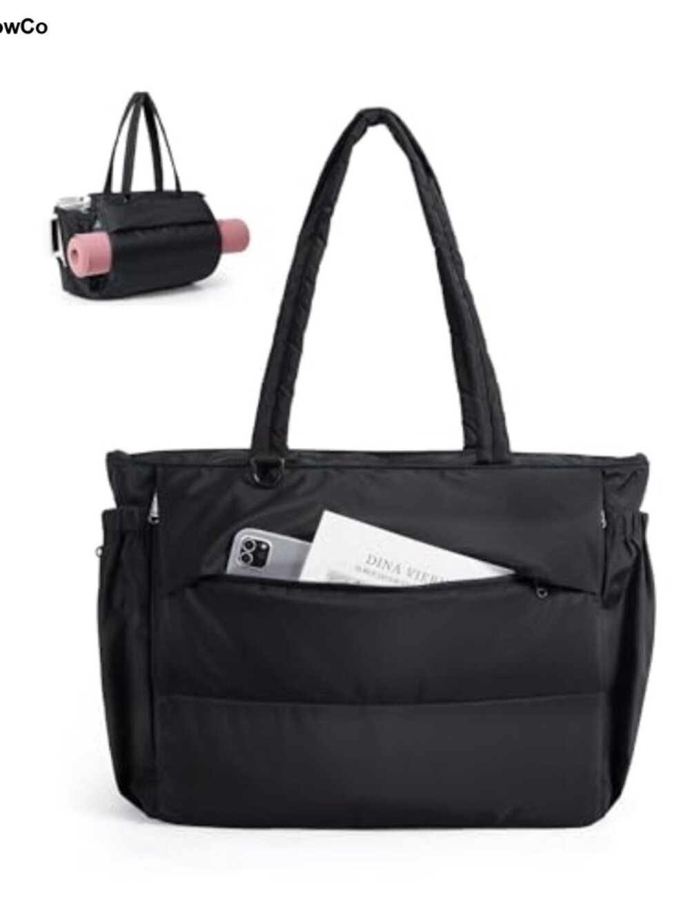 Quilted Nylon Tote Bag for Women with Knotted Handle, Gym and Yoga Mat Bag